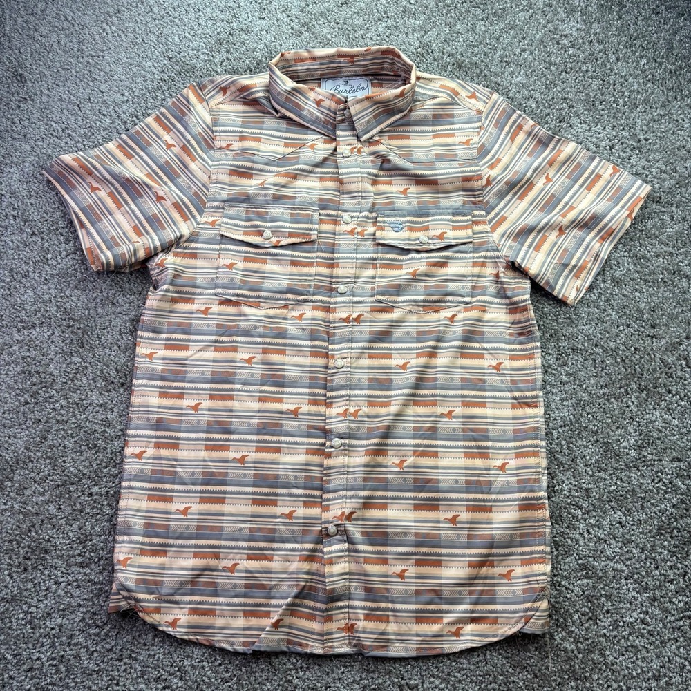 Burlebo Men's Small Performance Western Shirt Tan Duck Print Pearl Snap NEW